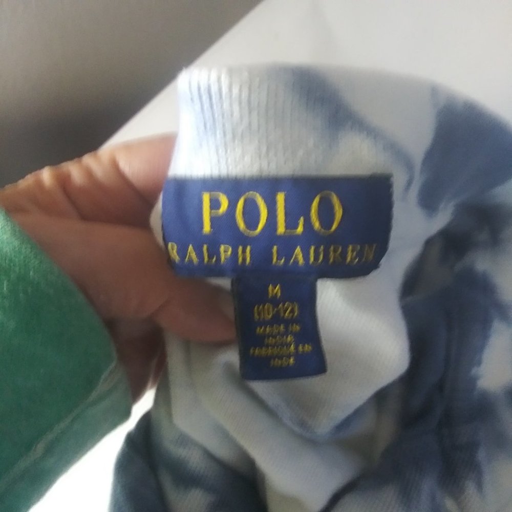 Polo Ralph Lauren Kid's Size M 10/12 White Navy Space Dye Short Sleeve Polo EUC